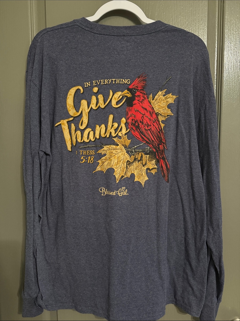 Blessed Girl Navy Long Sleeve 'Give Thanks' Cardinal Tee